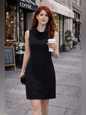 Black Shimmer Cowl Neck Sleeveless Shift Dress XL
